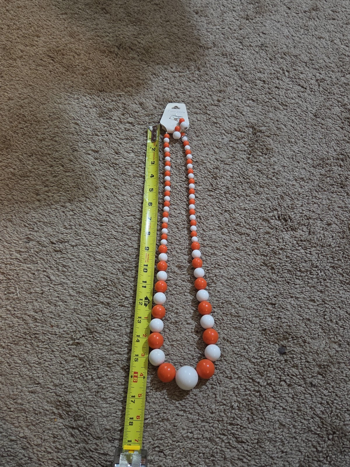 Chunky Bubblegum Bead Necklace Earring Set Orange White Retro