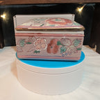Vintage Pink Floral Porcelain Square Trinket Box Grandmillennial PreOwned