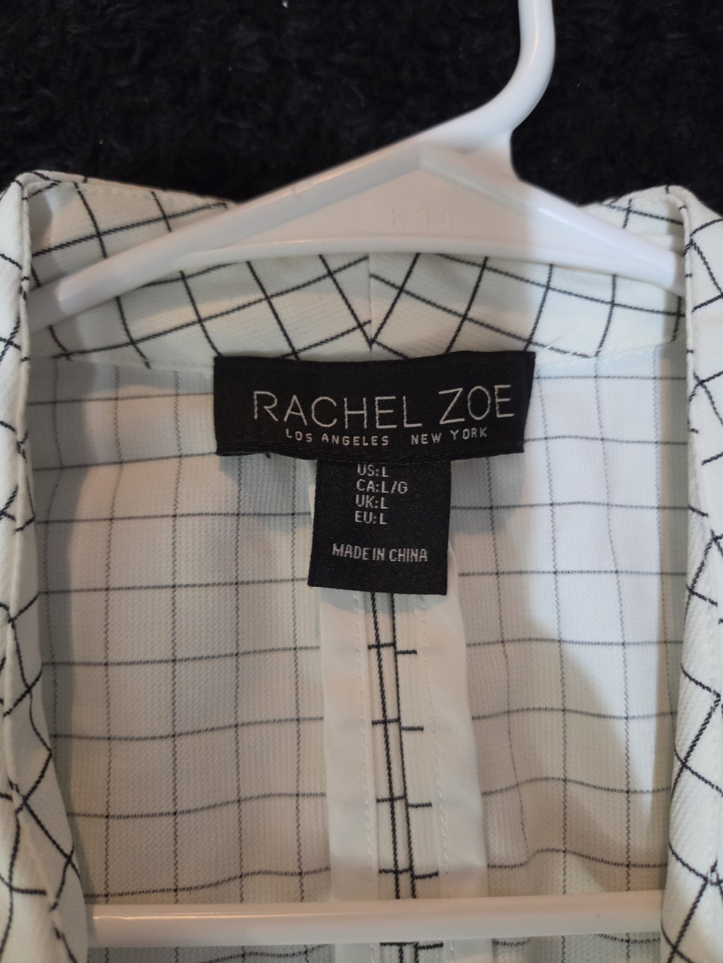Rachel Zoe Open Front Blazer Women's S White Black Check 3/4 Sleeve Ruche Size L