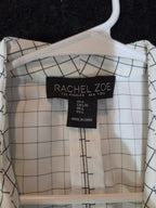 Rachel Zoe Open Front Blazer Women's S White Black Check 3/4 Sleeve Ruche Size L