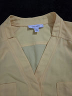 Nine West Petite XL PXL Yellow V-Neck Blouse Career Long Sleeve Pockets Popover