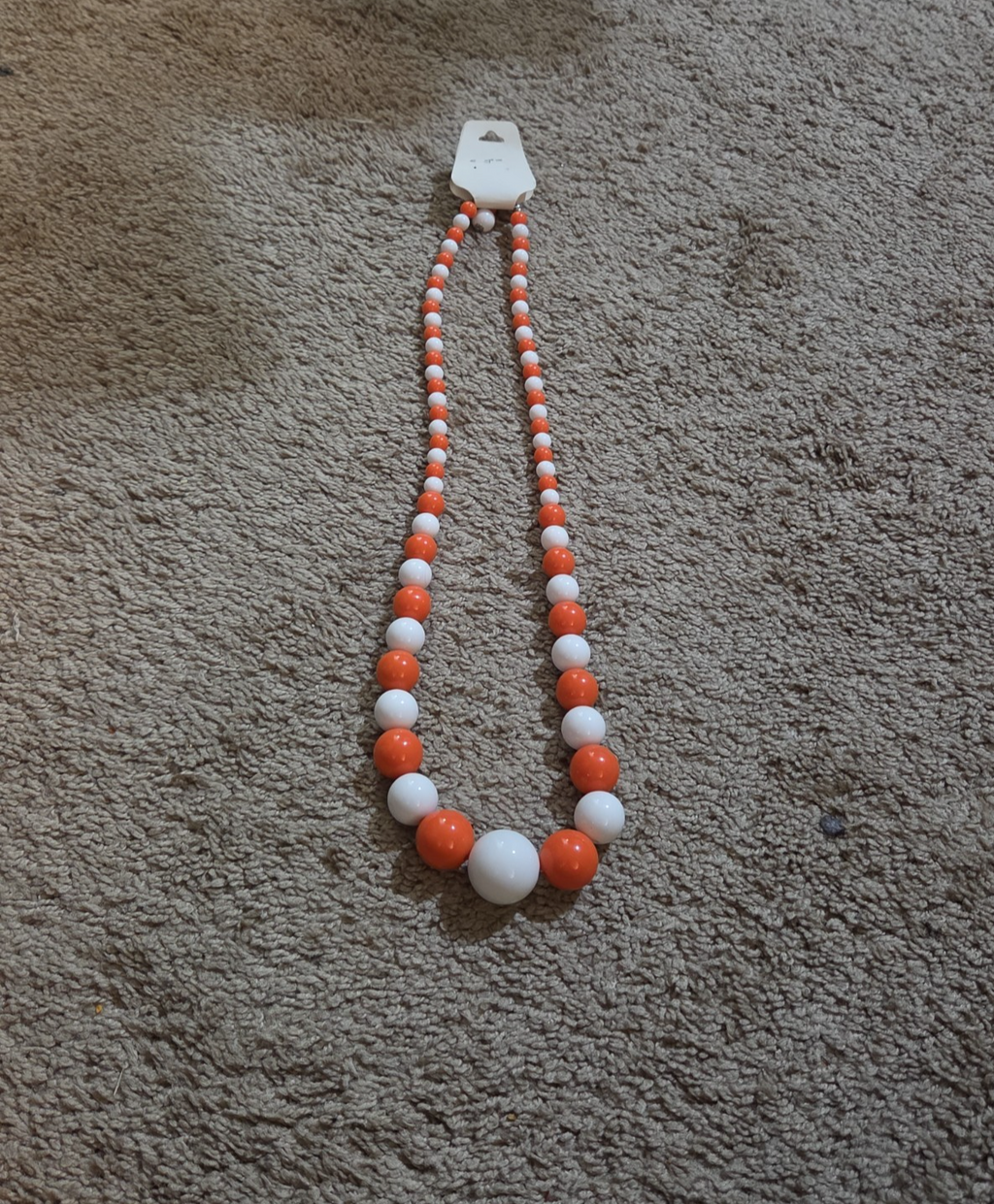 Chunky Bubblegum Bead Necklace Earring Set Orange White Retro