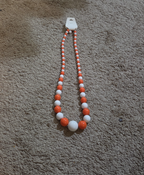 Chunky Bubblegum Bead Necklace Earring Set Orange White Retro