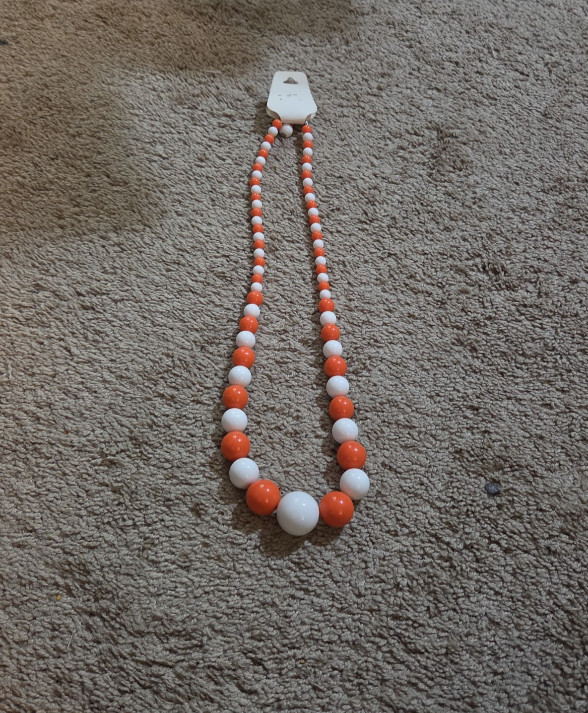 Chunky Bubblegum Bead Necklace Earring Set Orange White Retro