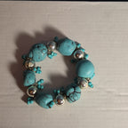Chunky Faux Turquoise Silver Tone Stretch Bracelet Boho Y2K NWOT