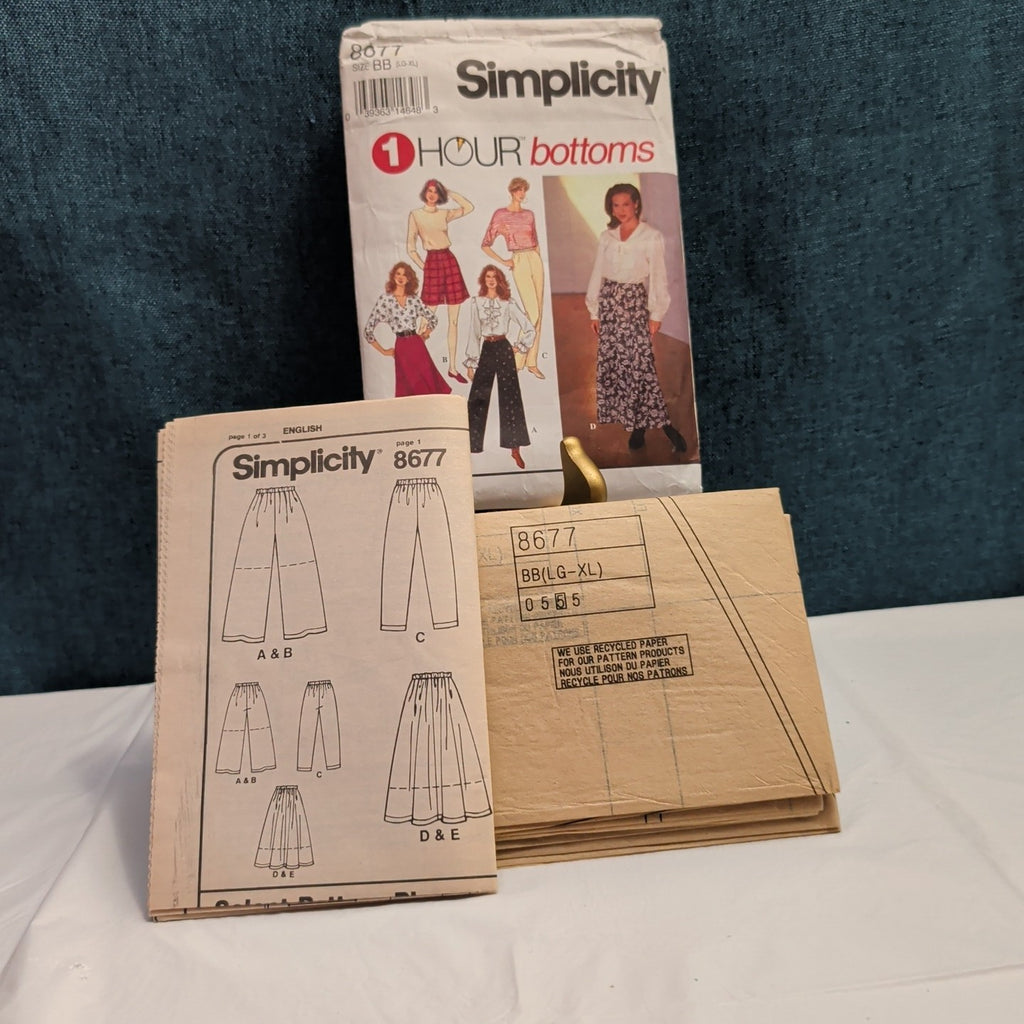 Simplicity 8677 Pattern Wide Leg Slim Pants Skirt Shorts 1989 Size BB LGXL Uncut