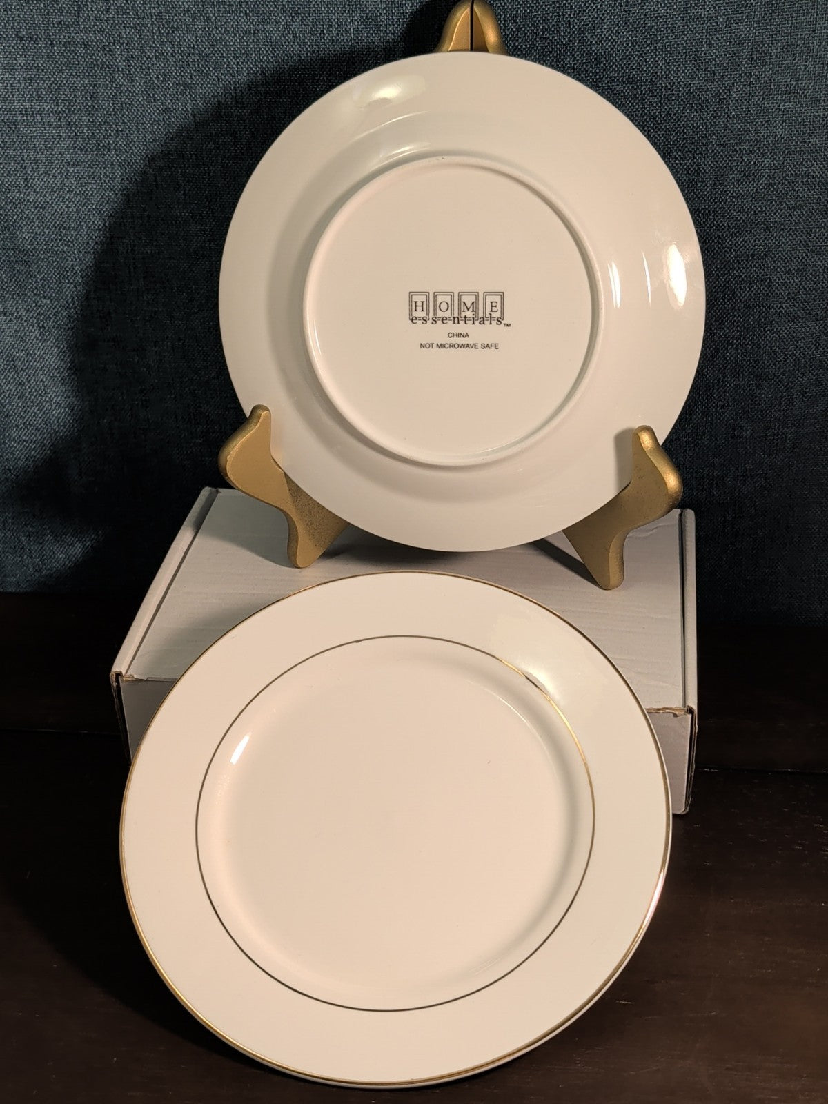 Home Essentials China Salad Plate White with Gold Rim Elegant Replacement