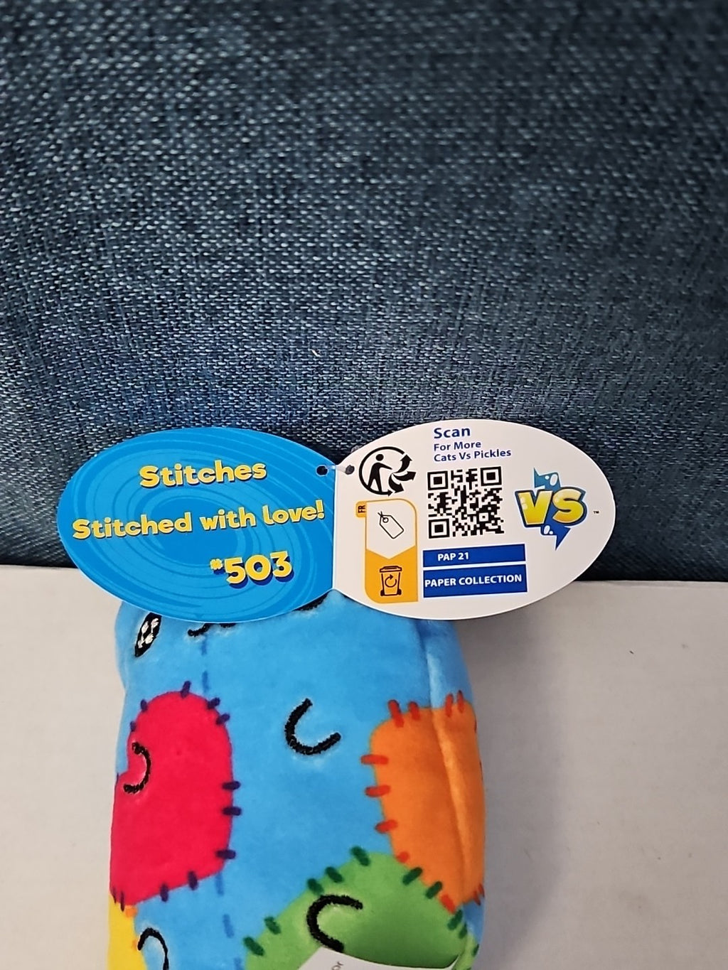 Cats vs Pickles Stitches #503 | Fuchsia Series Bean Plush | Blue Patchy Cat