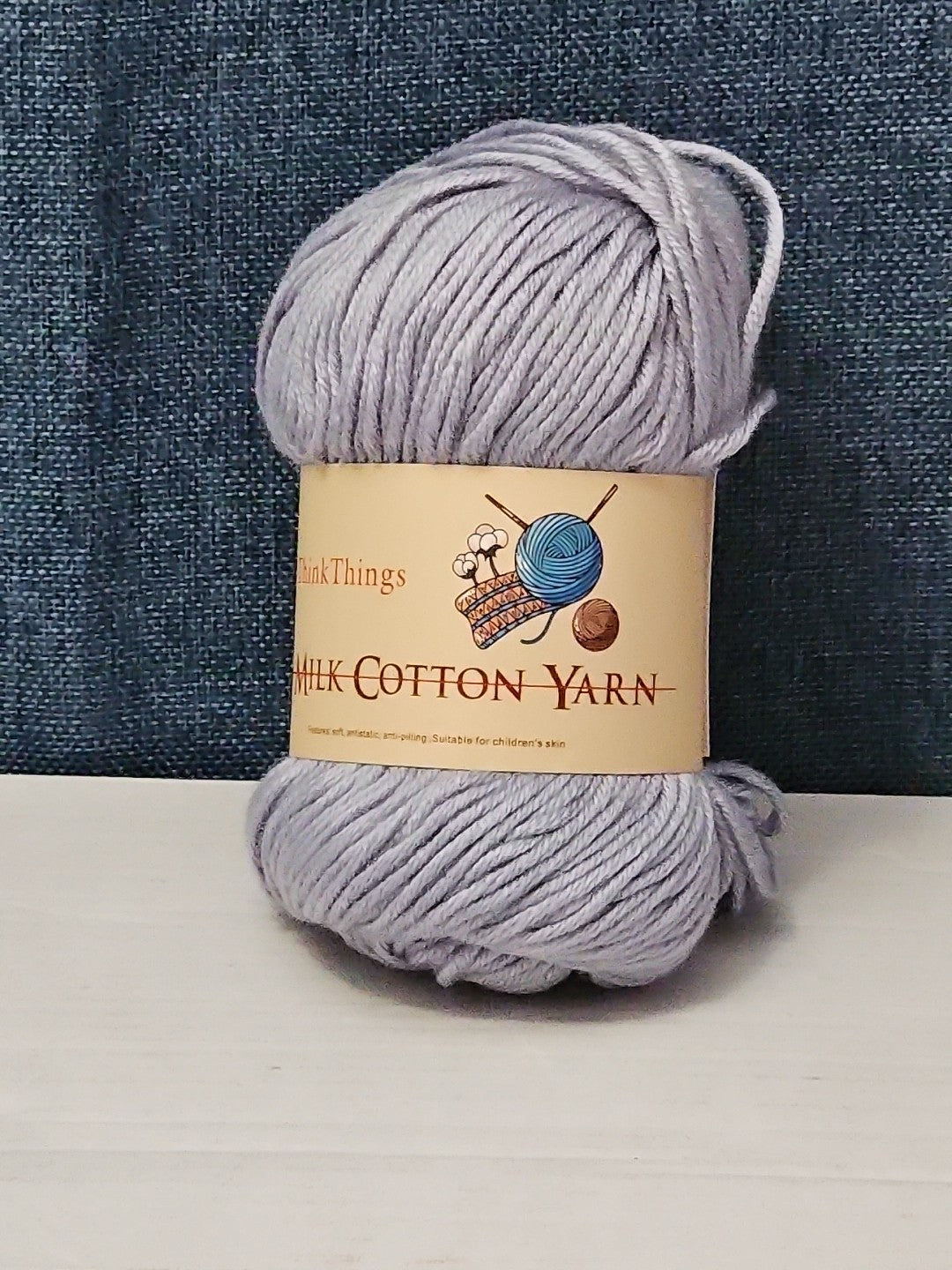 ThinkThings Milk Cotton Yarn | Soft Silver Grey 50g Skein Anti-Pilling