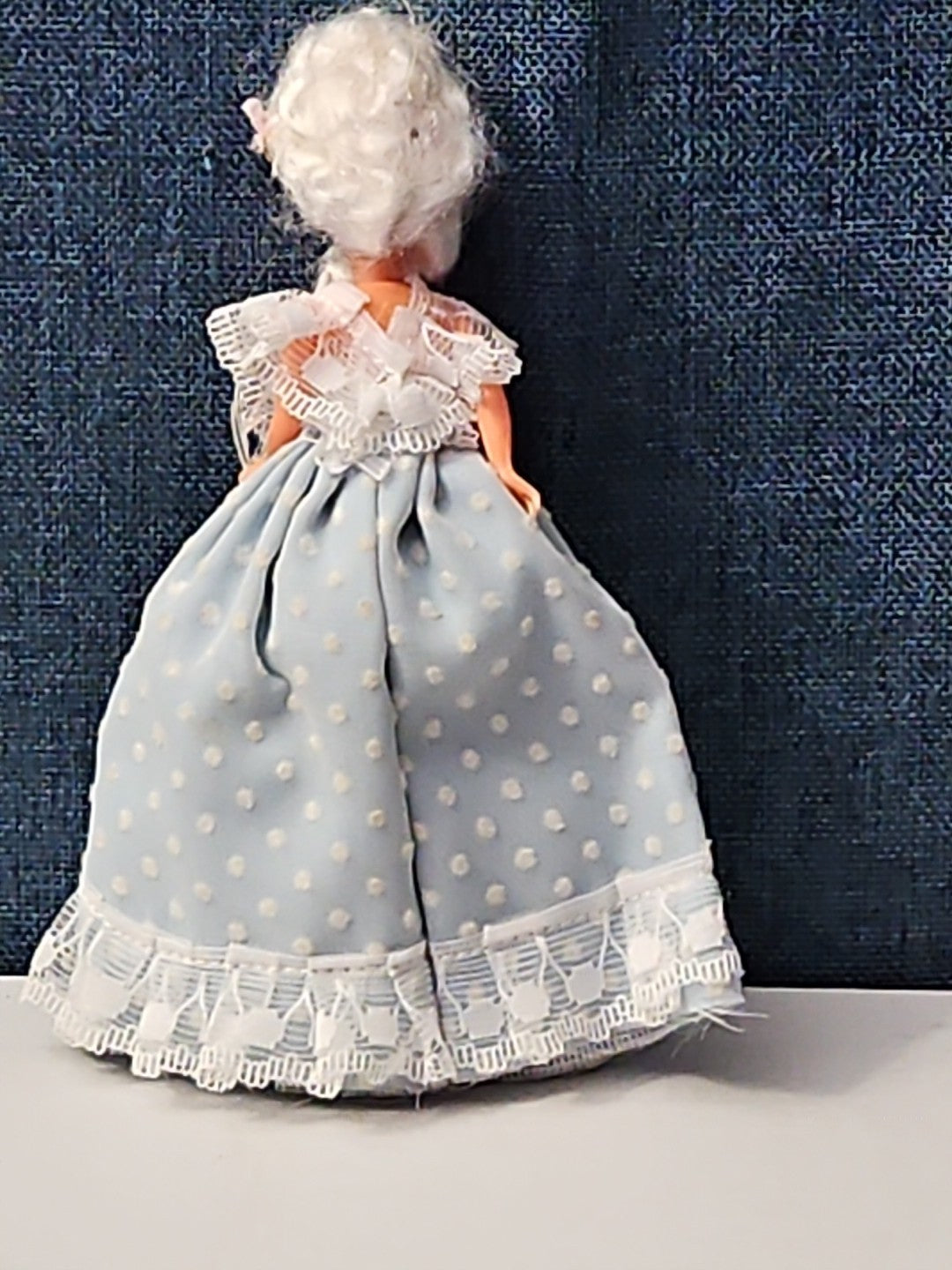 Vintage 5.5" Costume Doll | Blue Polka Dot Rococo Dress | Hard Plastic Souvenir