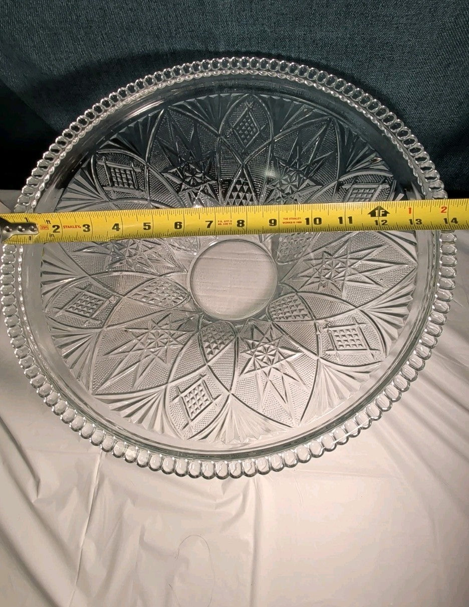 KIG Indonesia 10" Pressed Glass Bowl Starburst Floral MCM Centerpiece Serving