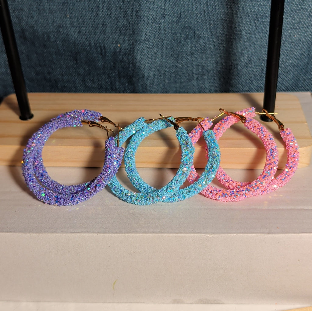 2" Sparkle Glitter Hoop Earrings 3 Pair Set Y2K