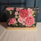 Juicy Couture Rose Floral Zipper Pouch Card Holder Black Pink Y2K