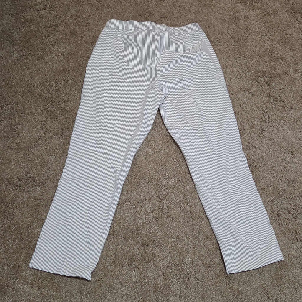 Jones New York Pants Womens 12 Tan White Stripe Pull On Crop Trouser Cotton Good