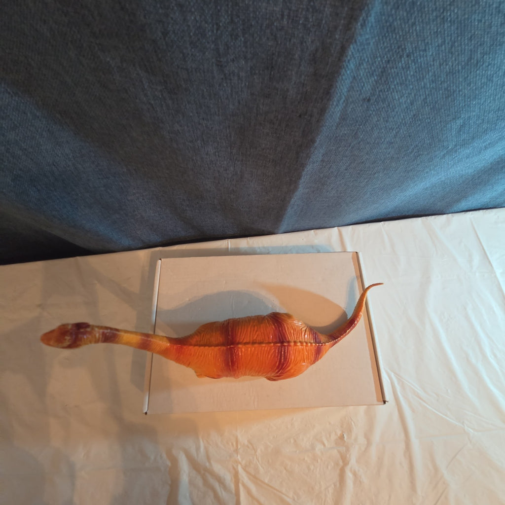 Apatosaurus Dinosaur Toy 11” Soft Vinyl Orange Red Stripe Brontosaurus Figure