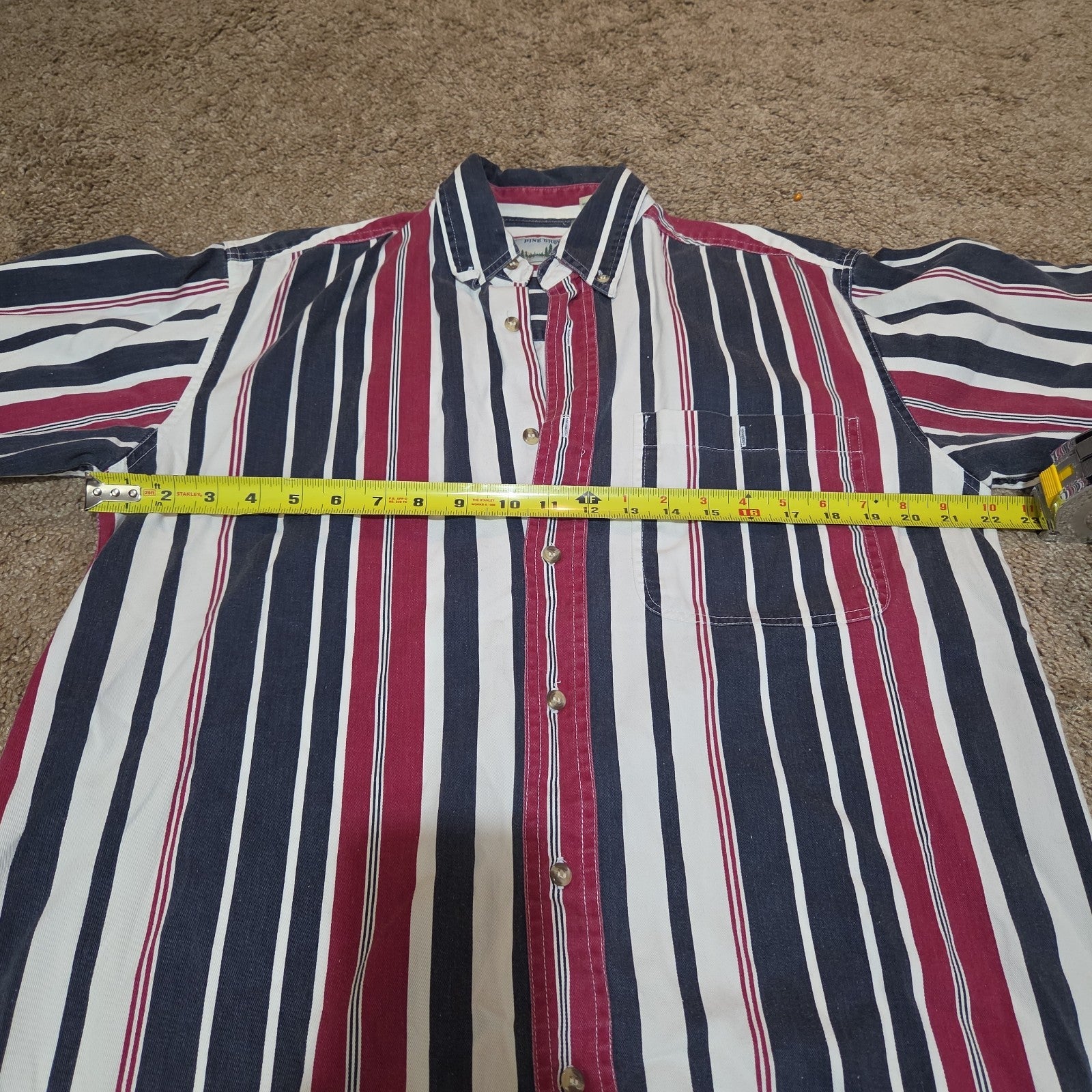 Pine Grove Striped Button Down Shirt Cotton Vintage 90s Retro Men Size M