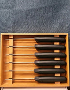 6 Gibson Steak Knives | 4.5" Serrated Stainless Steel | Wood Storage Block Tray