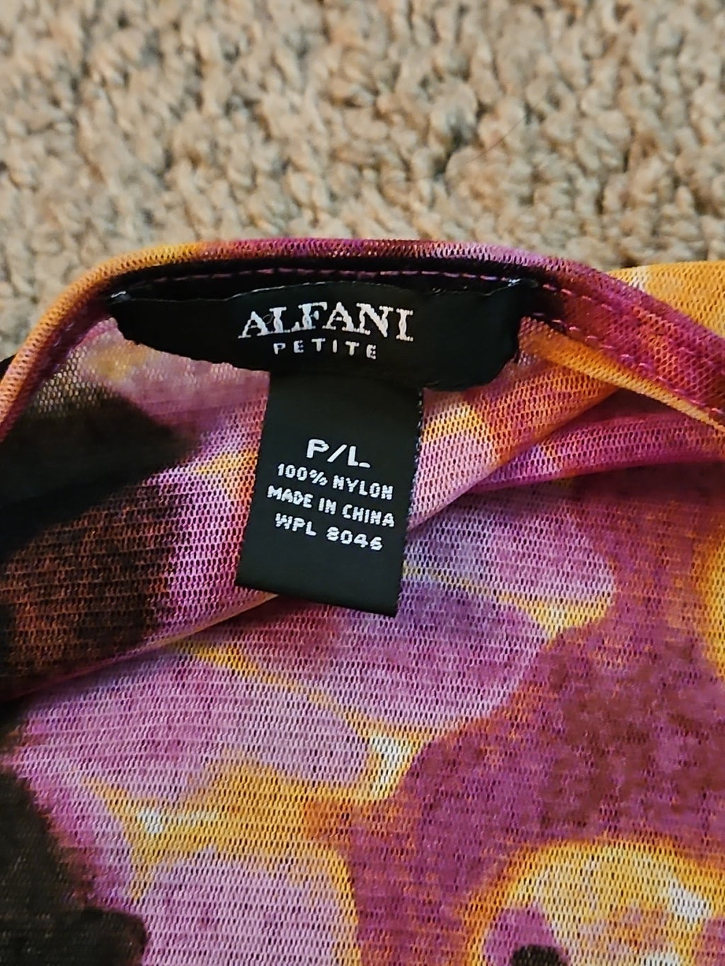 Alfani Petite Large P/L Boho Mesh Top Sheer Beaded V-Neck Floral Purple Blouse