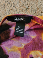 Alfani Petite Large P/L Boho Mesh Top Sheer Beaded V-Neck Floral Purple Blouse