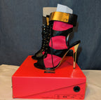RedKiss Summer Stunner Heels Size 8.5 Pink Black Lace Up Caged Stiletto