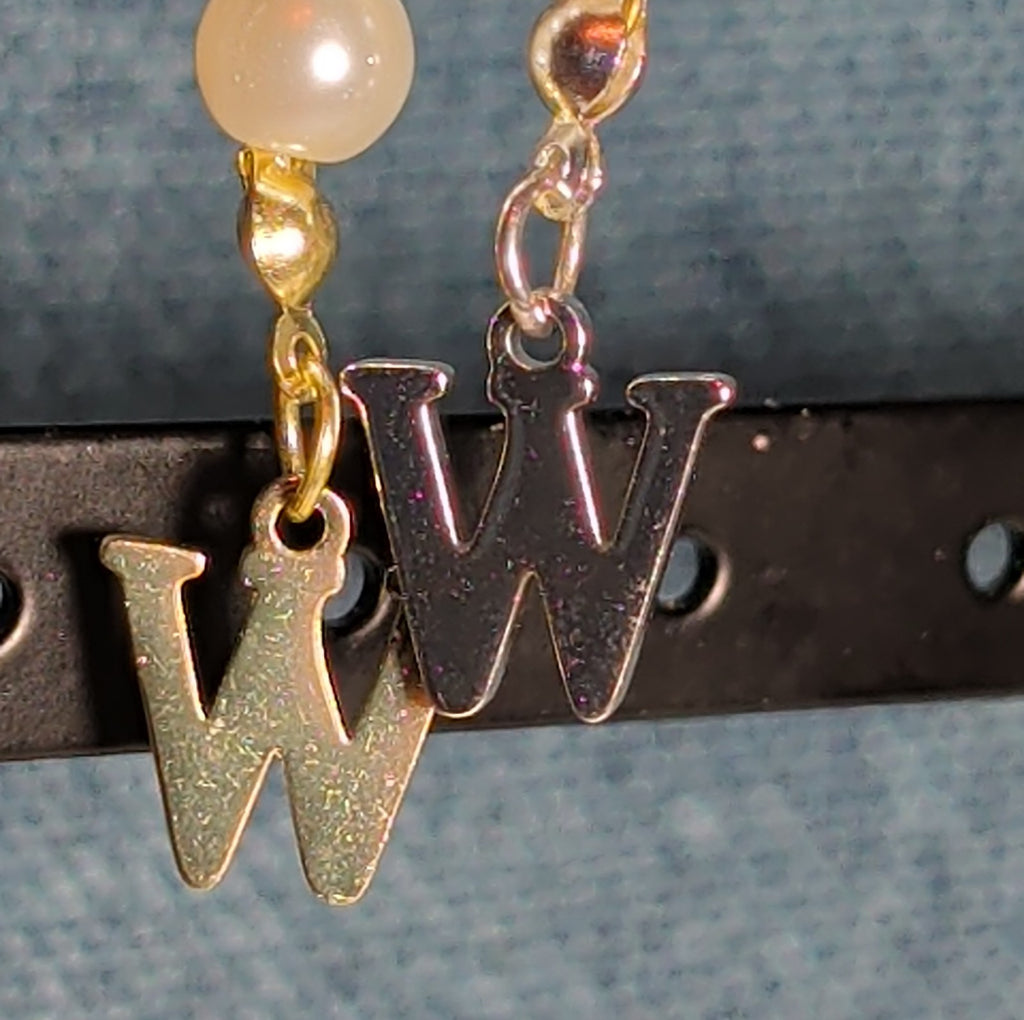 Faux Pearl Purse Charm Gold Silver Tone W Letter Initial