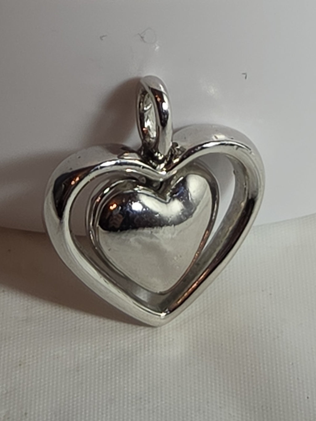 Double Heart Pendant Silver Tone Puffed Charm Y2K