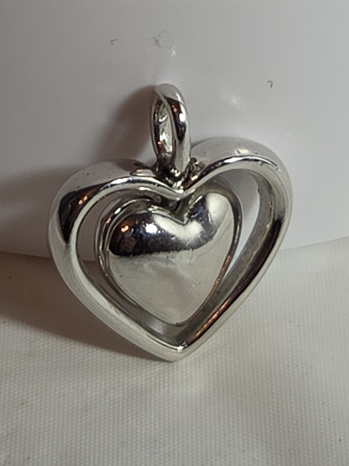 Double Heart Pendant Silver Tone Puffed Charm Y2K