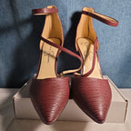 Jessica Simpson Wine Snakeskin Pumps 9M Ankle Strap Pointed Toe Zipper Heels 40