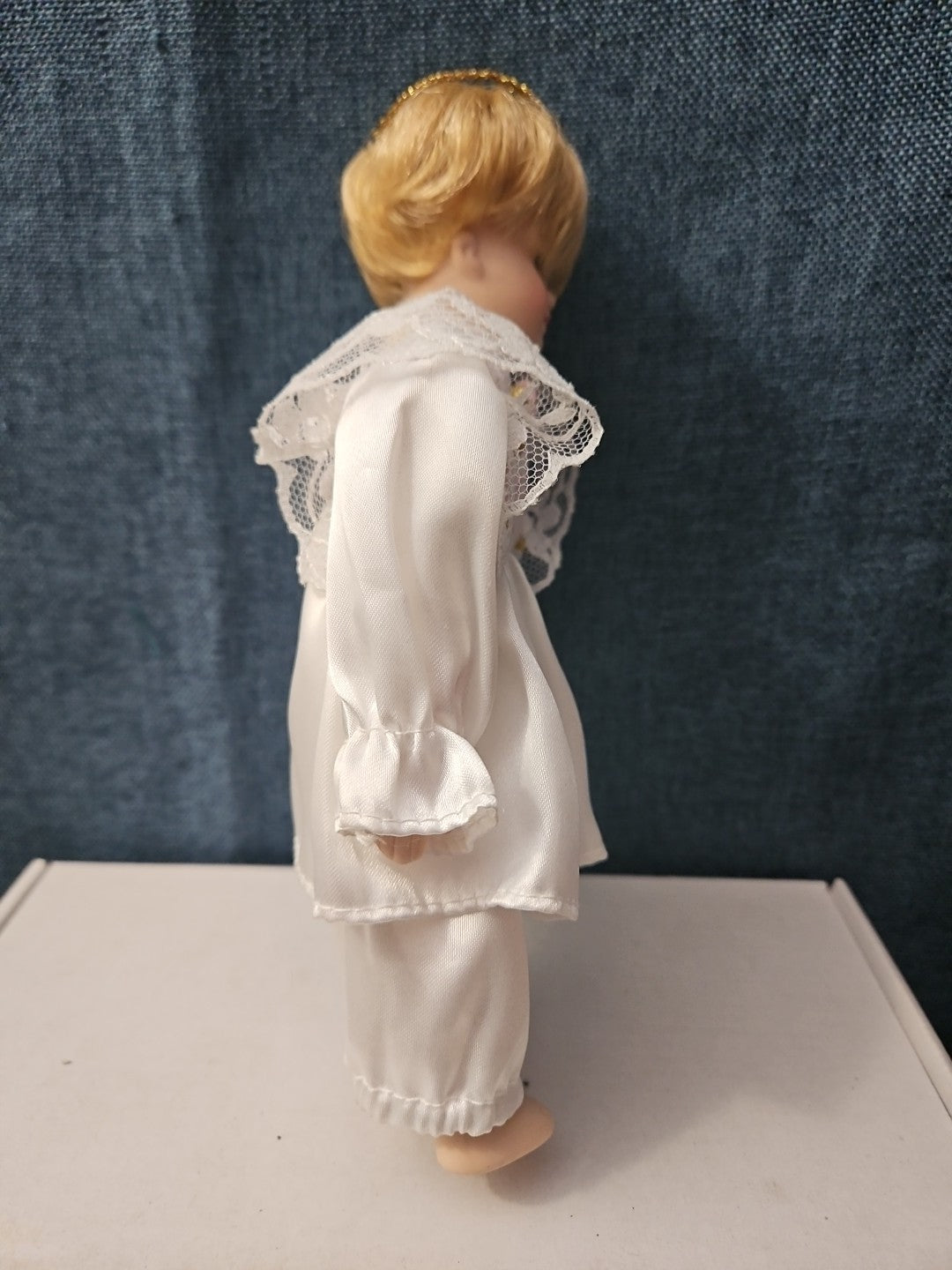 Vintage Porcelain Angel Doll | Blonde Guardian Angel with Halo