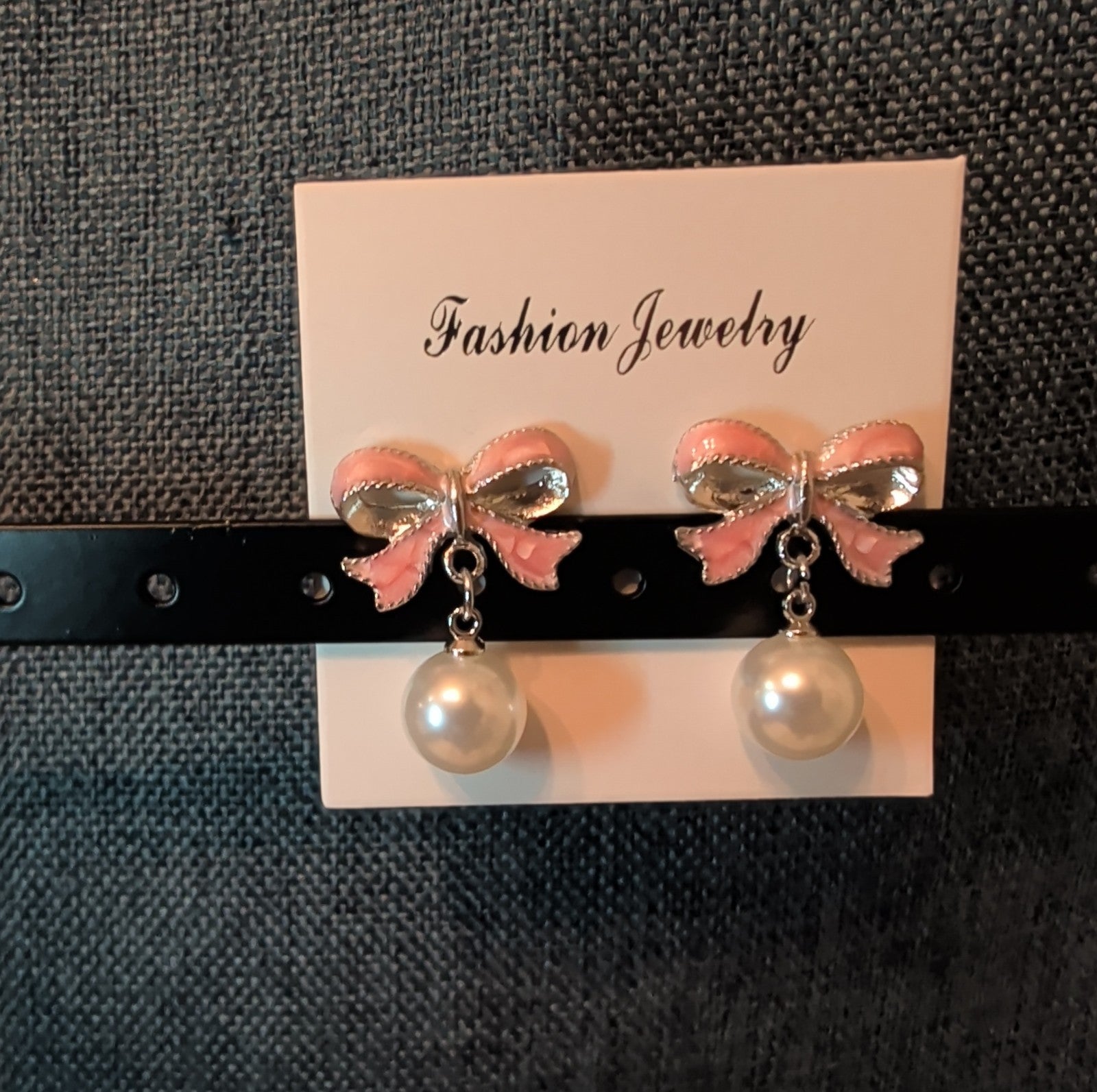 Pink Bow Pearl Drop Earrings Gold Plated Bowknot Cute Elegant Dangle Studs Gift