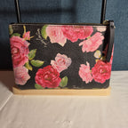 Juicy Couture Rose Floral Zipper Pouch Card Holder Black Pink Y2K