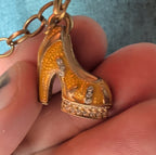 High Heel Shoe Pendant Necklace Gold Tone Rhinestone Y2K