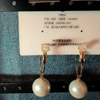 HS DP Fashion Pearl Drop Hoop Earrings 14K Gold Plated S925 Post Classic