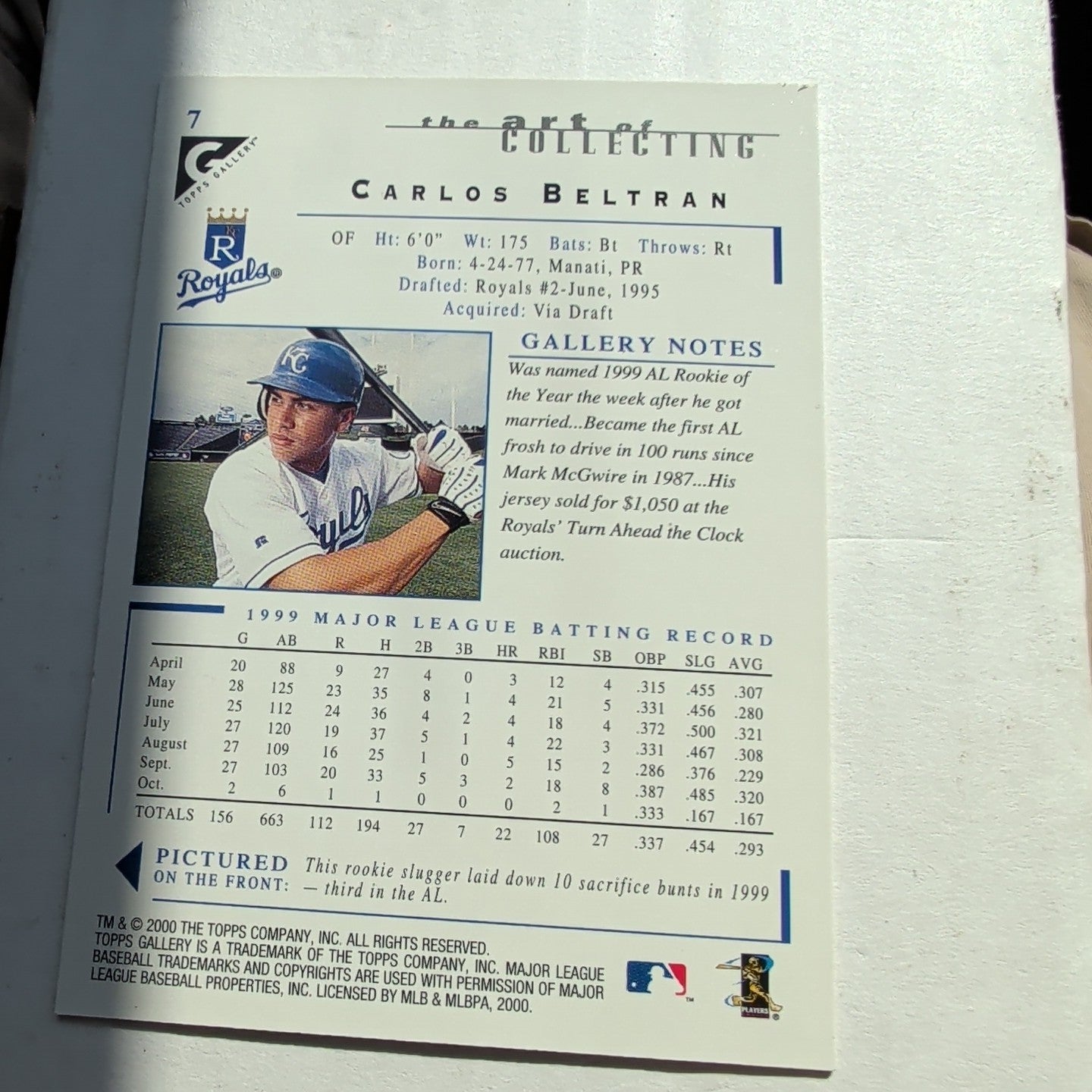 2000 Topps Gallery Carlos Beltran #7 Royals Canvas 1999 ROY HOF Vibe