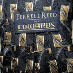 Vtg Ferrell Reed for Edwards Silk Neck Tie Black Gold Geometric Art Deco 59.5