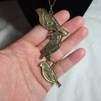 3 Birds Drop Pendant Necklace Brass Tone Long Chain Boho