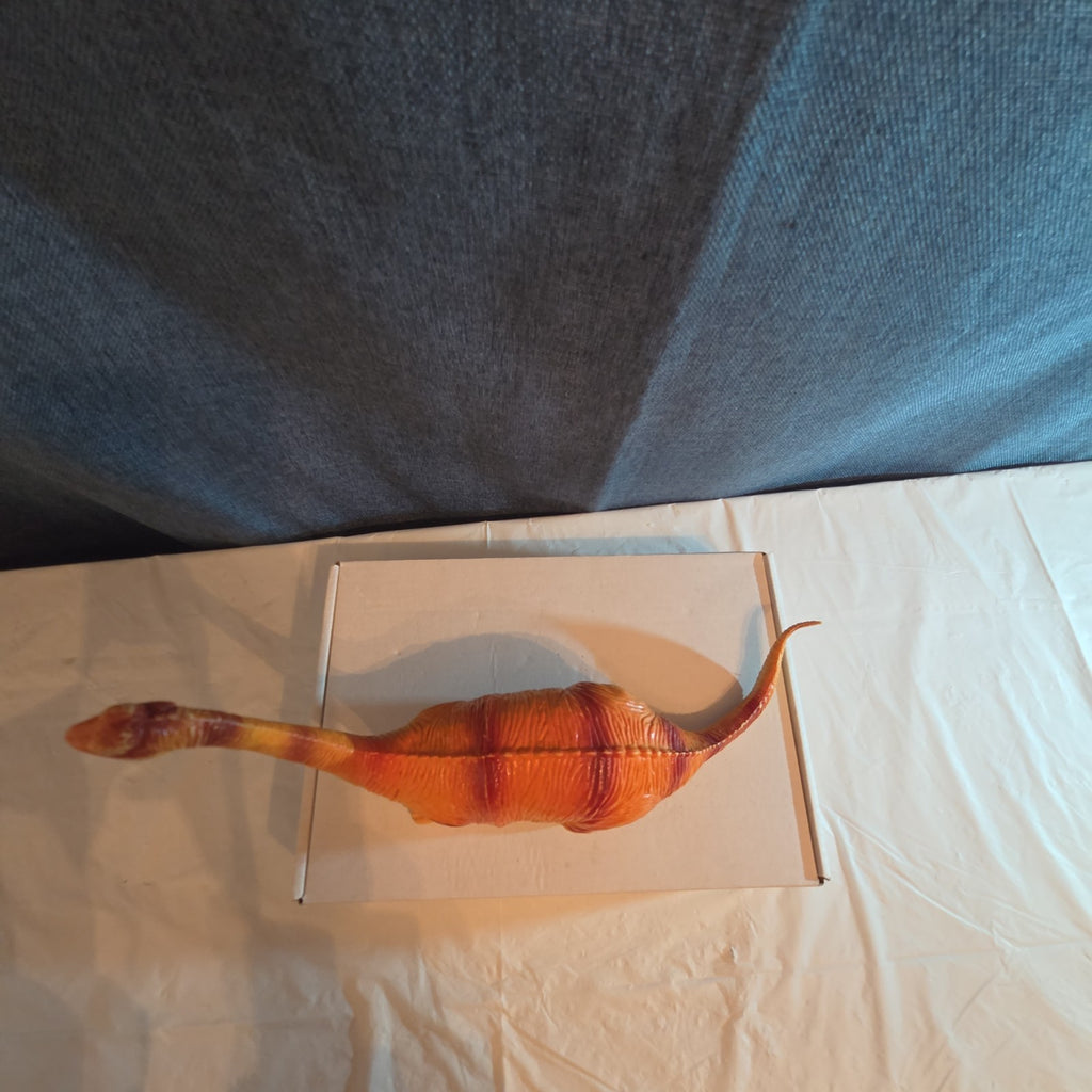 Apatosaurus Dinosaur Toy 11” Soft Vinyl Orange Red Stripe Brontosaurus Figure