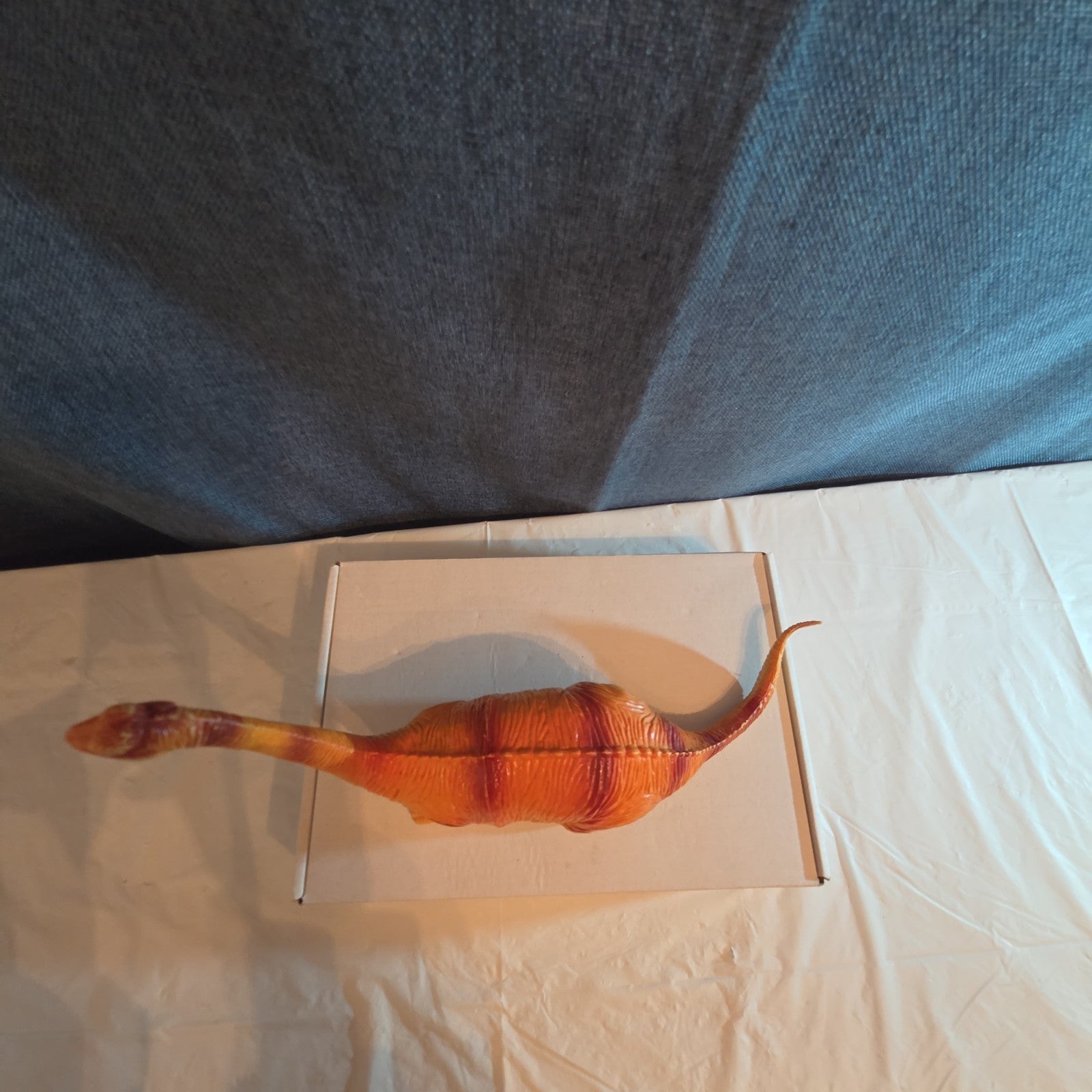 Apatosaurus Dinosaur Toy 11” Soft Vinyl Orange Red Stripe Brontosaurus Figure