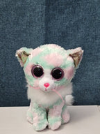 TY Beanie Boos Opal Cat Plush 6" | Pastel Pink & Green Tie Dye Kitty | No Tag
