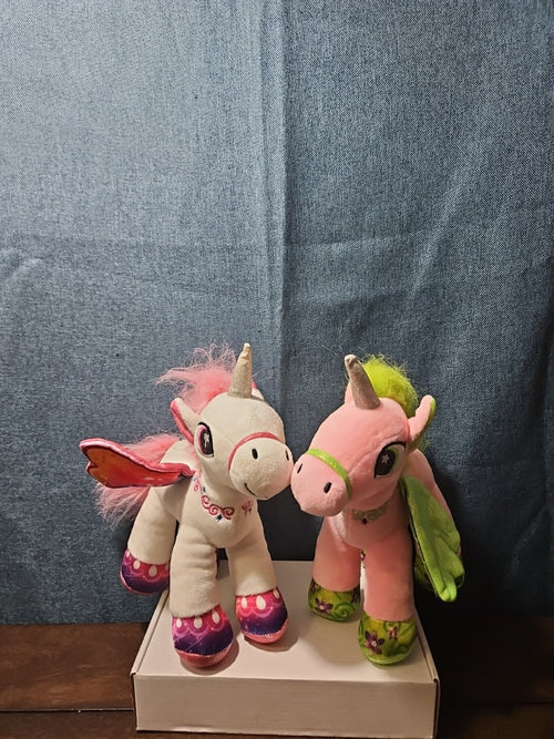 2 Star Eye Unicorn Plush Set | Pink & White Pegasus Stuffed Animals | Shimmer