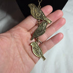 3 Birds Drop Pendant Necklace Brass Tone Long Chain Boho