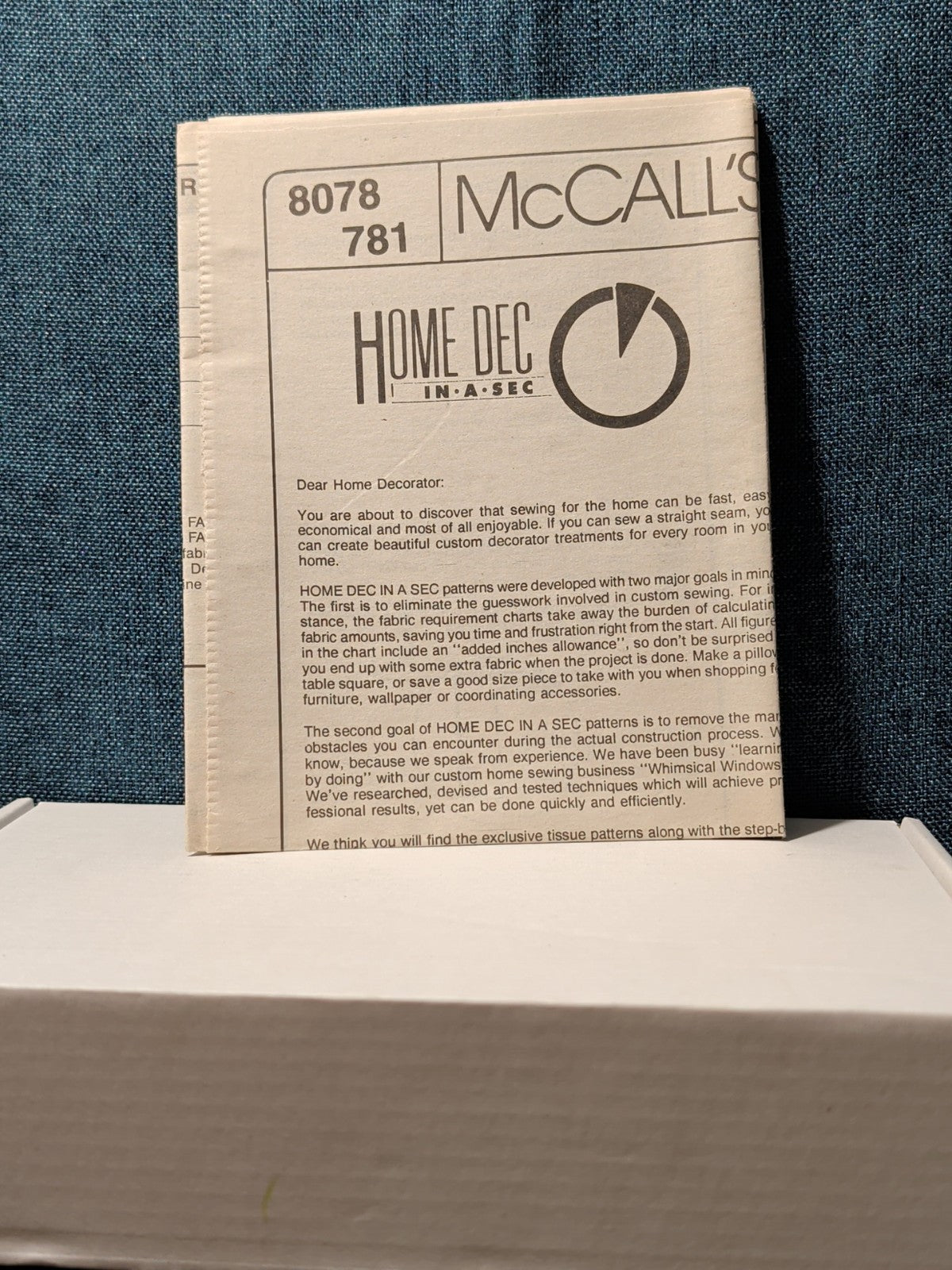 Vintage 1995 McCalls 8078 Home Dec In A Sec Window Treatment Swag Valance UNCUT