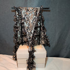 Laurena by LJL Metallic Lace Scarf Wrap Silver Black Ruffled Boho NWT 63x23