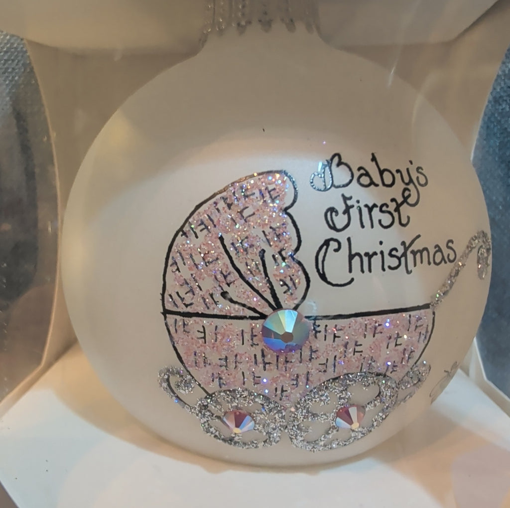 Heart Gifts By Teresa Babys First Christmas Glass Ornament Pink Swarovski