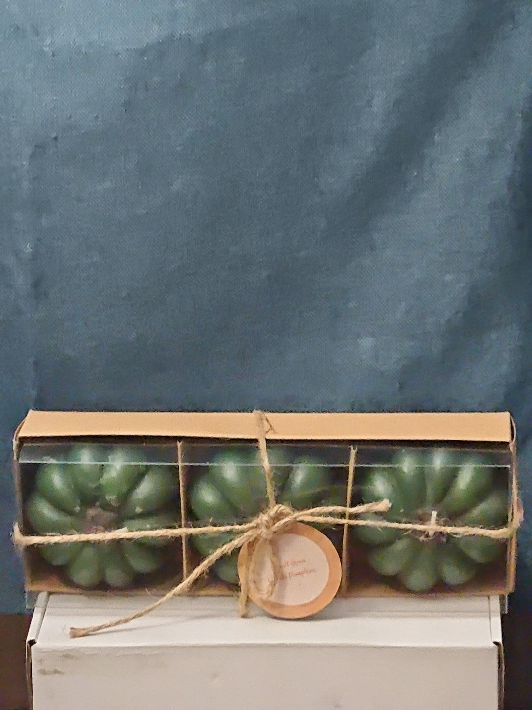 Set of 3 Green Pumpkin Candles | Vanilla Scented Molded Wax | Fall Farmhouse