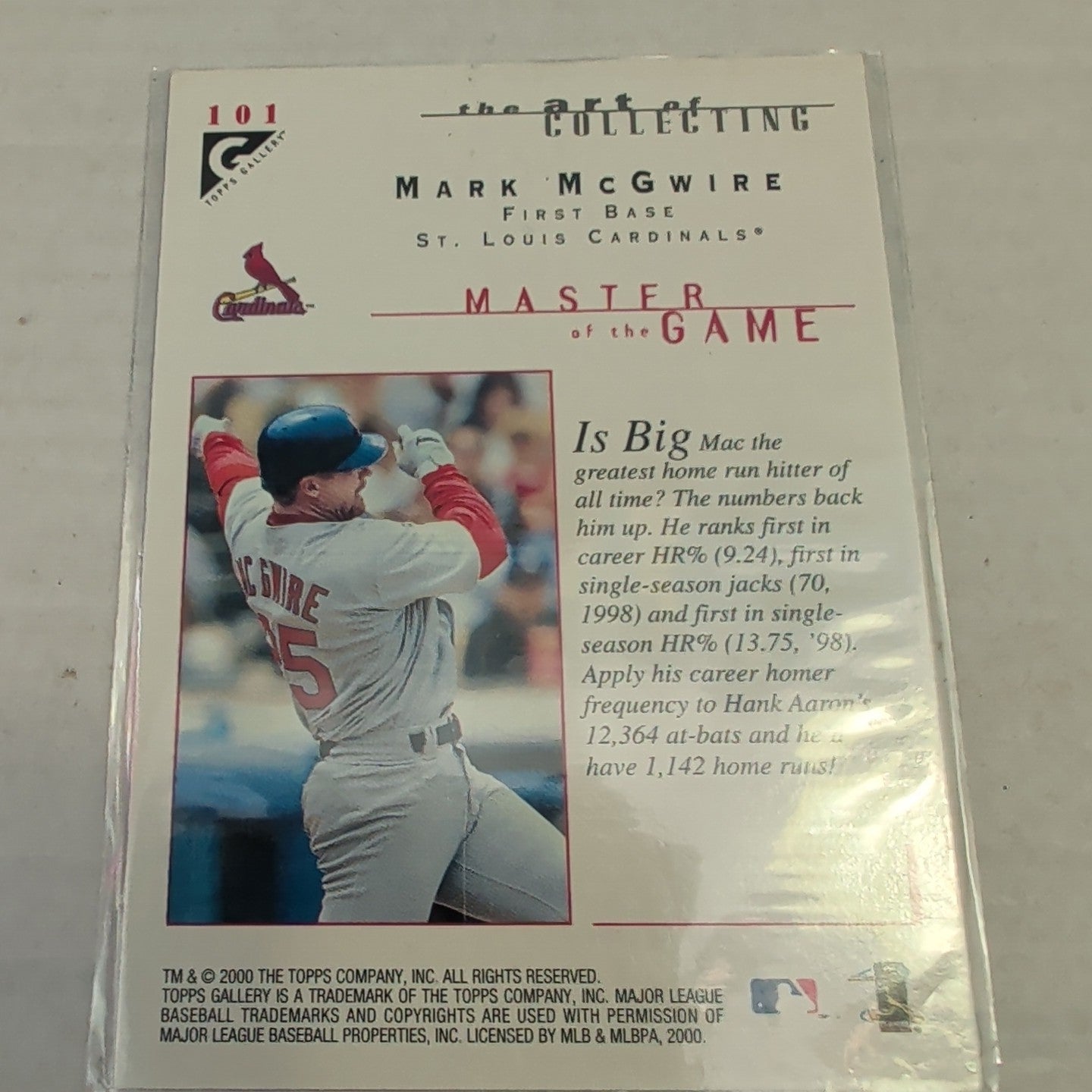 2000 Topps Gallery Masters of the Game Mark McGwire #101 Cardinals Insert