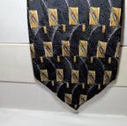 Vtg Ferrell Reed for Edwards Silk Neck Tie Black Gold Geometric Art Deco 59.5