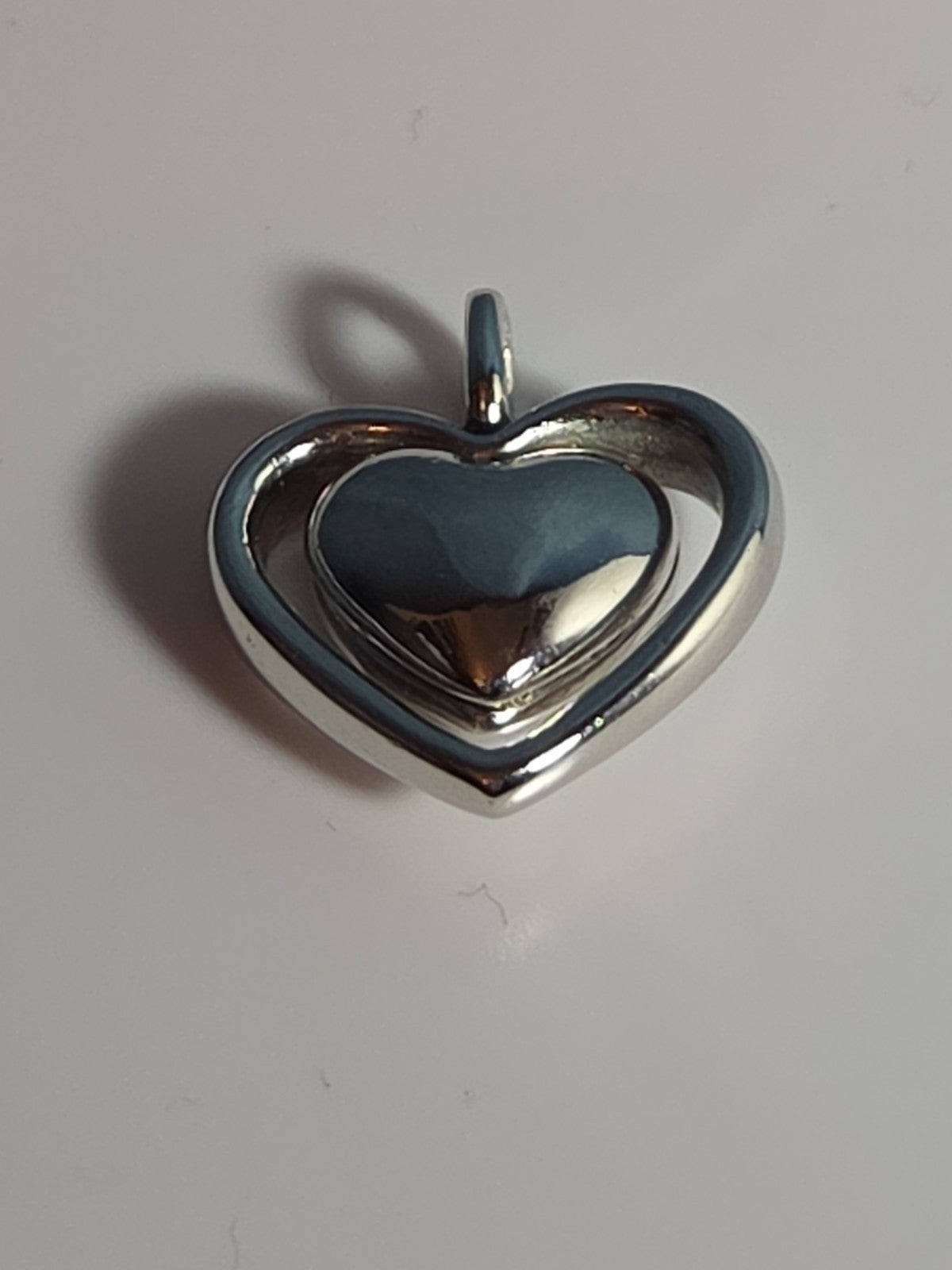 Double Heart Pendant Silver Tone Puffed Charm Y2K