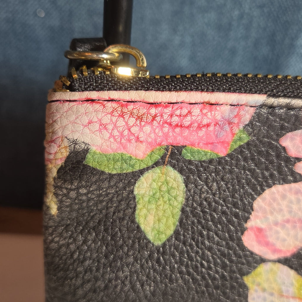 Juicy Couture Rose Floral Zipper Pouch Card Holder Black Pink Y2K