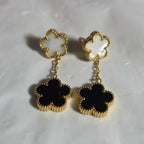 3PC Jewelry Set Black White Gold Tone Necklace Bracelet Earrings